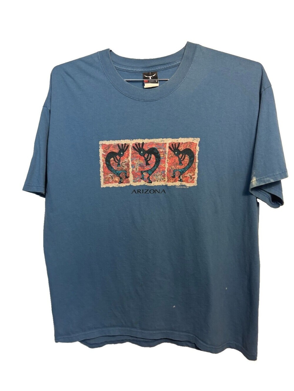 Vintage Arizona Kokopelli T Shirt Southwest Native Art Blue Hanes Beefy XL